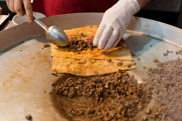 Beef meat Tantuni traditional turkish kebap durum lavash